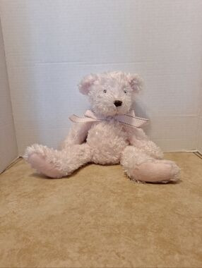 American Greetings Plush Pink Eyelash Fur Teddy Bear #7094 Pink Bow 13"